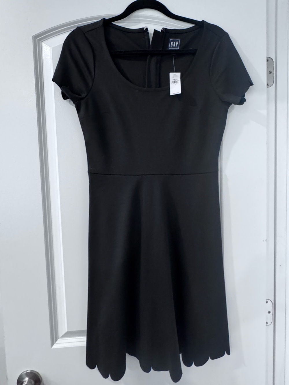 GAP Black Short-Sleeve Scalloped Hem Mini Dress